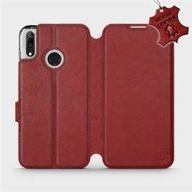 Etui ze skóry naturalnej do Huawei Y7 2019 - wzór Dark Red Leather