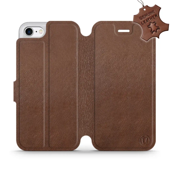 Etui ze skóry naturalnej do Apple iPhone SE 2020 - wzór Brown Leather