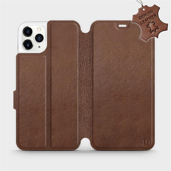 Etui ze skóry naturalnej do Apple iPhone 11 Pro Max - wzór Brown Leather