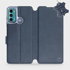 Etui ze skóry naturalnej do Motorola Moto G60 - wzór Blue Leather