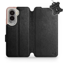Etui ze skóry naturalnej do Xiaomi POCO M7 - wzór Black Leather