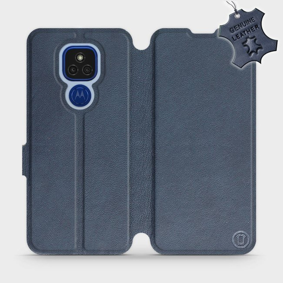 Etui ze skóry naturalnej do Motorola Moto E7 Plus - wzór Blue Leather