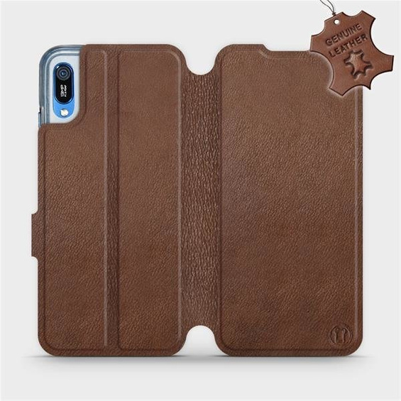 Etui ze skóry naturalnej do Huawei Y6 2019 - wzór Brown Leather