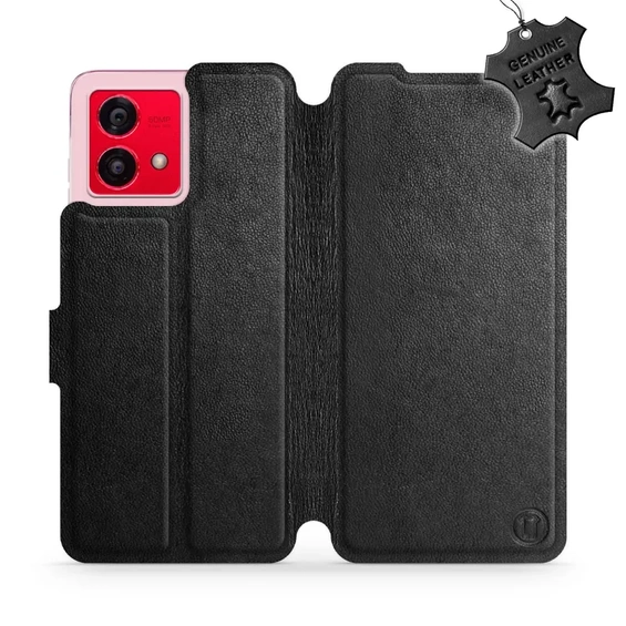 Etui ze skóry naturalnej do Motorola Moto G84 - wzór Black Leather