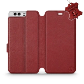 Etui ze skóry naturalnej do Huawei P10 - wzór Dark Red Leather