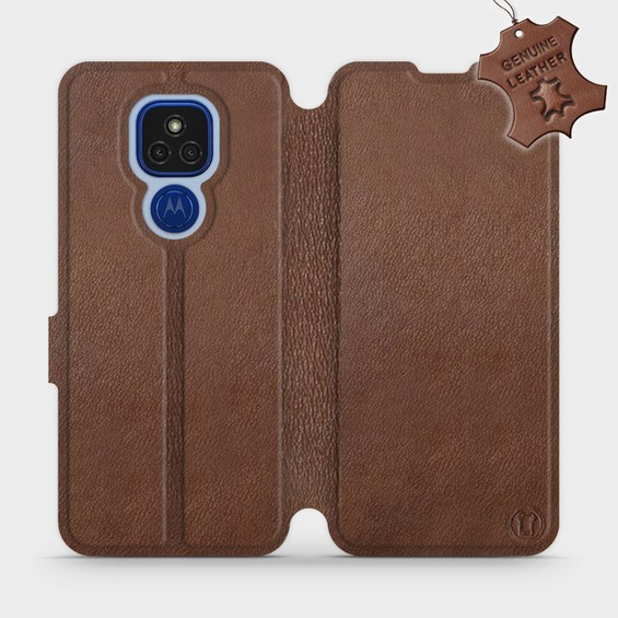 Etui ze skóry naturalnej do Motorola Moto E7 Plus - wzór Brown Leather