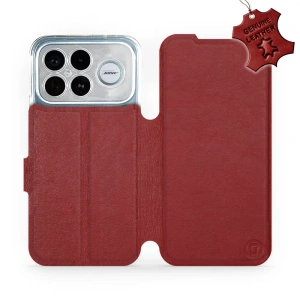 Etui ze skóry naturalnej do Xiaomi Poco F8 Ultra - wzór Dark Red Leather