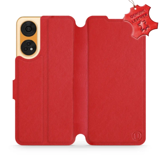 Etui ze skóry naturalnej do OPPO Reno 8T 5G - wzór Red Leather