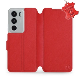 Etui ze skóry naturalnej do Realme C71 - wzór Red Leather