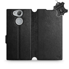 Etui ze skóry naturalnej do Sony Xperia XA2 - wzór Black Leather