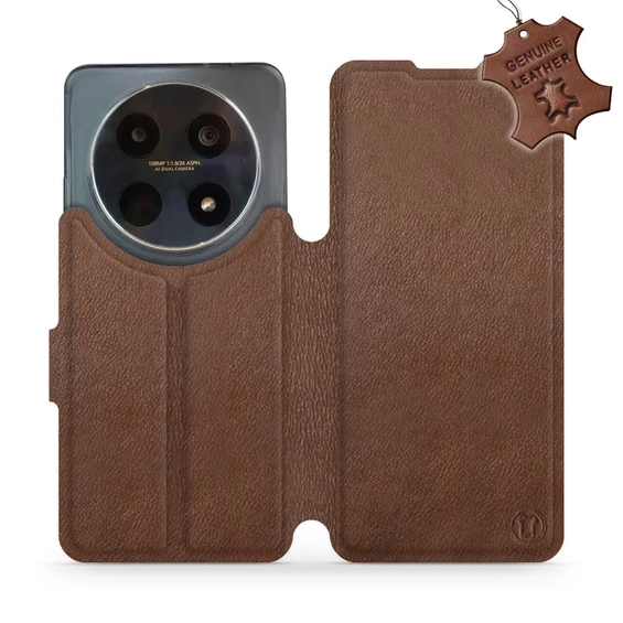 Etui ze skóry naturalnej do Huawei Nova 12i - wzór Brown Leather