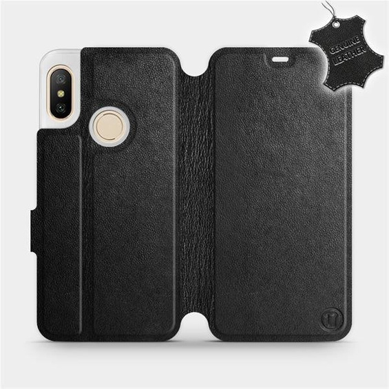 Etui ze skóry naturalnej do Xiaomi Mi A2 Lite - wzór Black Leather