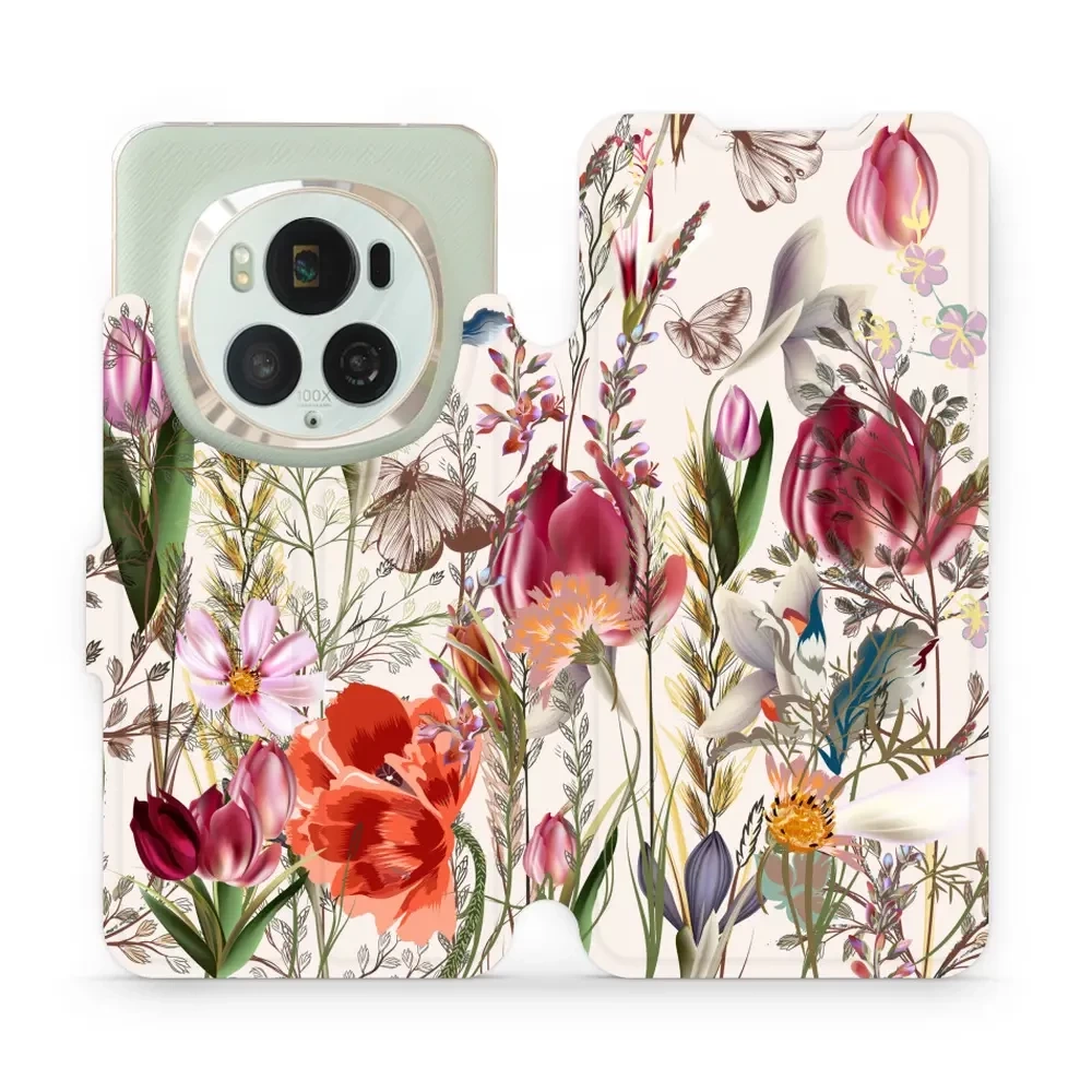 Mobiwear Book, Displayschutz, magnetischer Verschluss, Silikoneinlage, Schutz, Blumenstrauß