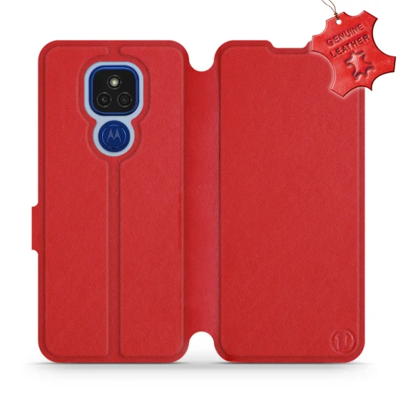 Etui ze skóry naturalnej do Motorola Moto E7 Plus - wzór Red Leather