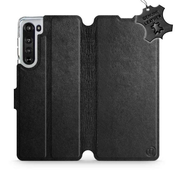 Etui ze skóry naturalnej do Motorola Edge - wzór Black Leather
