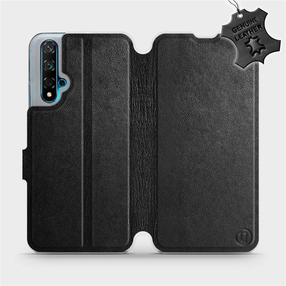 Etui ze skóry naturalnej do Huawei Nova 5T - wzór Black Leather