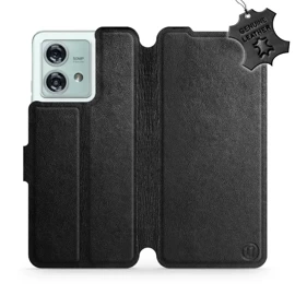 Etui ze skóry naturalnej do Motorola Edge 40 Neo - wzór Black Leather