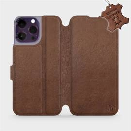 Etui ze skóry naturalnej do Apple iPhone 14 Pro Max - wzór Brown Leather