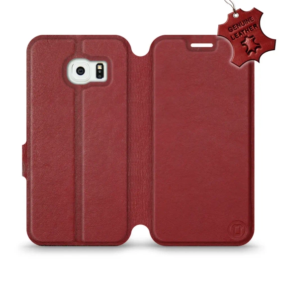 Etui ze skóry naturalnej do Samsung Galaxy S6 Edge - wzór Dark Red Leather