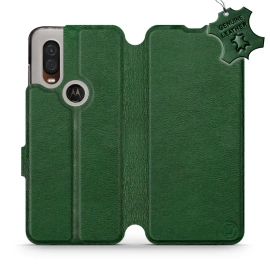 Etui ze skóry naturalnej do Motorola One Vision - wzór Green Leather