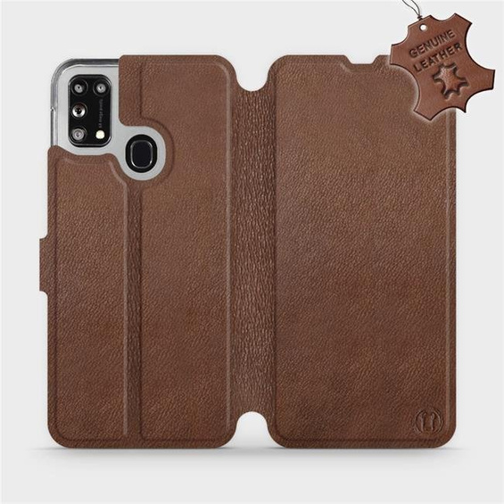 Etui ze skóry naturalnej do Samsung Galaxy M31 - wzór Brown Leather