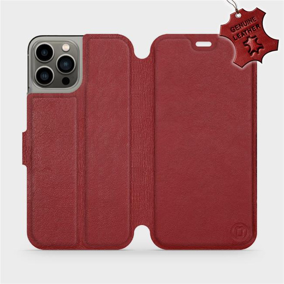 Etui ze skóry naturalnej do Apple iPhone 13 Pro - wzór Dark Red Leather