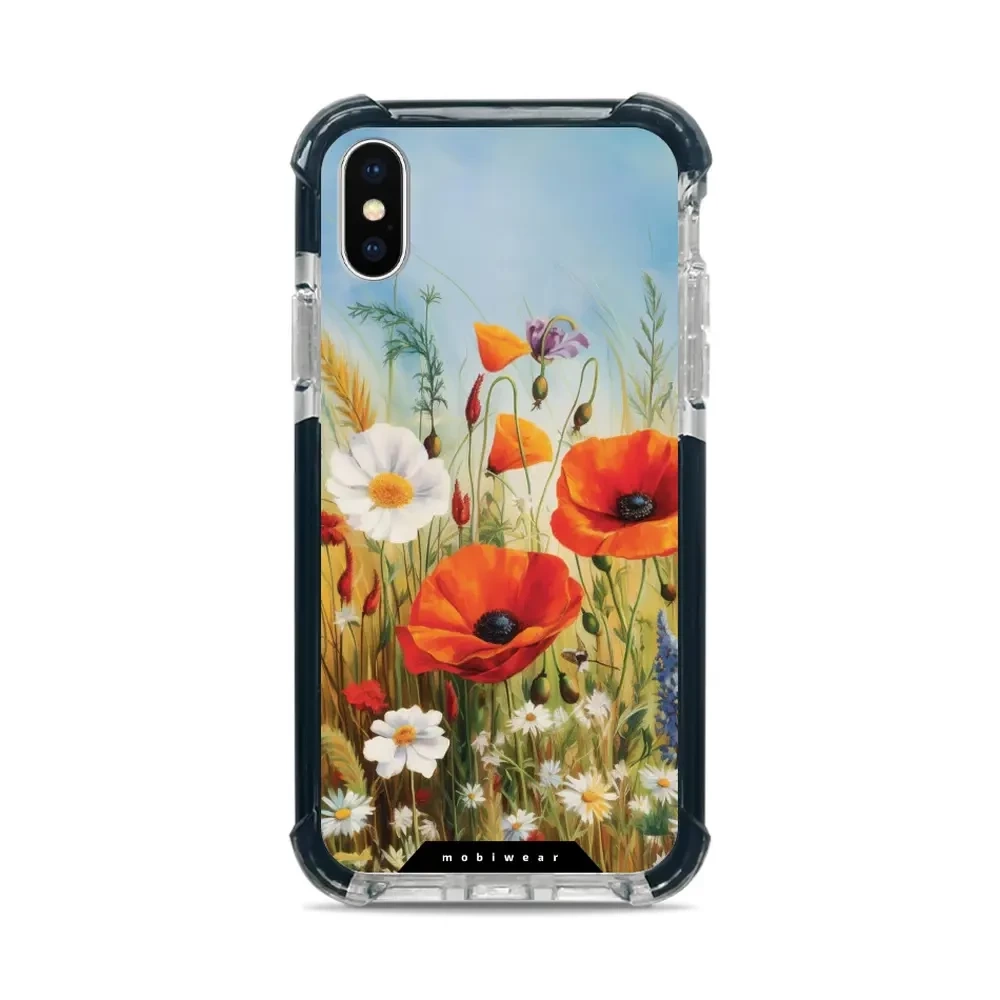 Mobiwear Elite Bumper für Apple iPhone X, Handyhülle, Silikon, Stoßdämpfung, Kompatibilität, Wiesenblumen