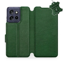 Etui ze skóry naturalnej do Motorola Edge 50 Neo - wzór Green Leather