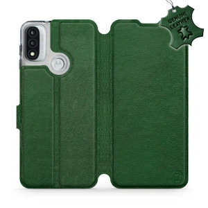 Etui ze skóry naturalnej do Motorola Moto E20 - wzór Green Leather