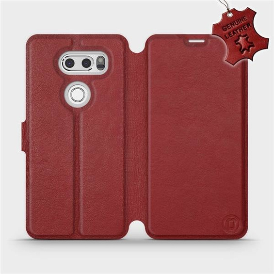 Etui ze skóry naturalnej do LG V30 - wzór Dark Red Leather