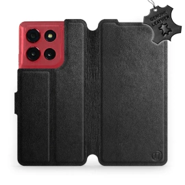 Etui ze skóry naturalnej do Motorola Moto G86 Power 5G - wzór Black Leather