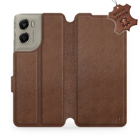 Etui ze skóry naturalnej do Motorola Moto G06 Power - wzór Brown Leather