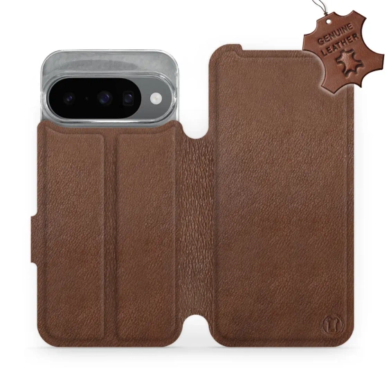 Etui ze skóry naturalnej do Google Pixel 10 - wzór Brown Leather