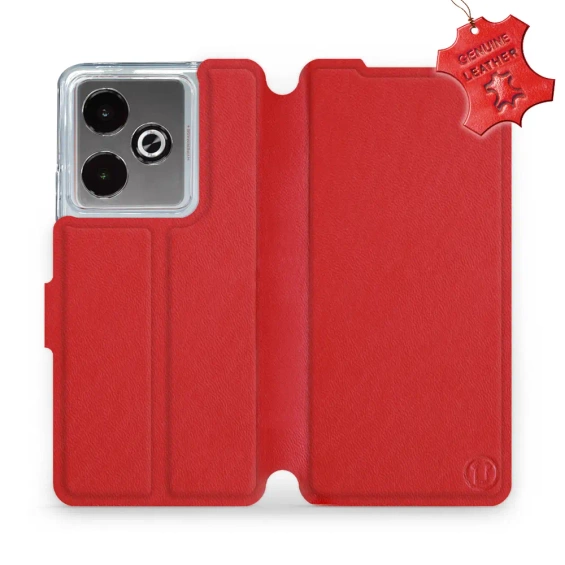 Etui ze skóry naturalnej do Realme GT 7 - wzór Red Leather