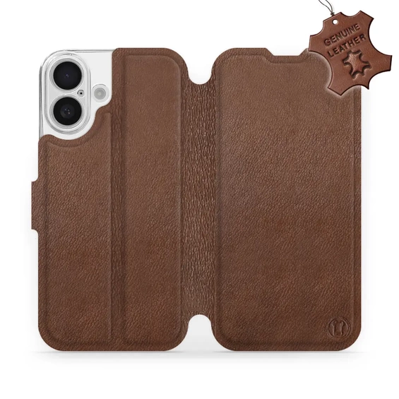 Etui ze skóry naturalnej do Apple iPhone 16 - wzór Brown Leather