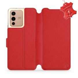 Etui ze skóry naturalnej do Vivo V23 5G - wzór Red Leather