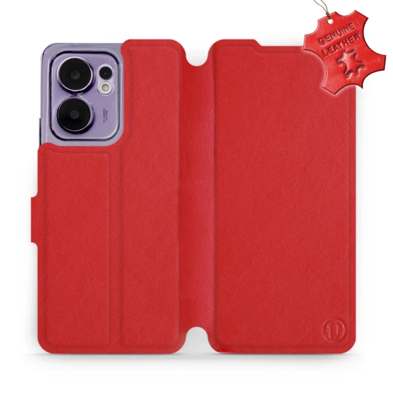 Etui ze skóry naturalnej do OPPO Reno 13 F 5G - wzór Red Leather