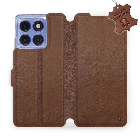 Etui ze skóry naturalnej do Motorola Edge 60 Pro - wzór Brown Leather