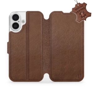 Etui ze skóry naturalnej do Apple iPhone 16 - wzór Brown Leather