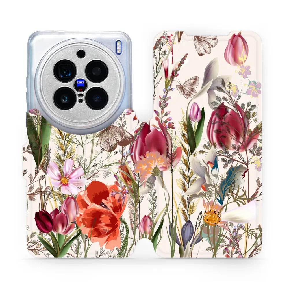 Mobiwear Book, Displayschutz, magnetischer Verschluss, Silikoneinlage, Schutz, Blumenstrauß