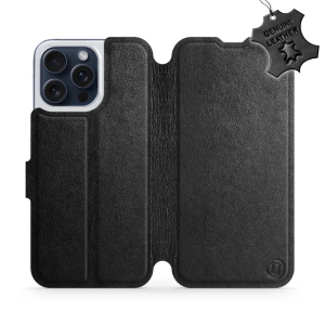 Etui ze skóry naturalnej do Apple iPhone 15 Pro Max - wzór Black Leather