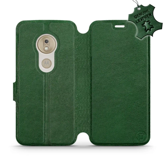 Etui ze skóry naturalnej do Motorola Moto G7 Play - wzór Green Leather