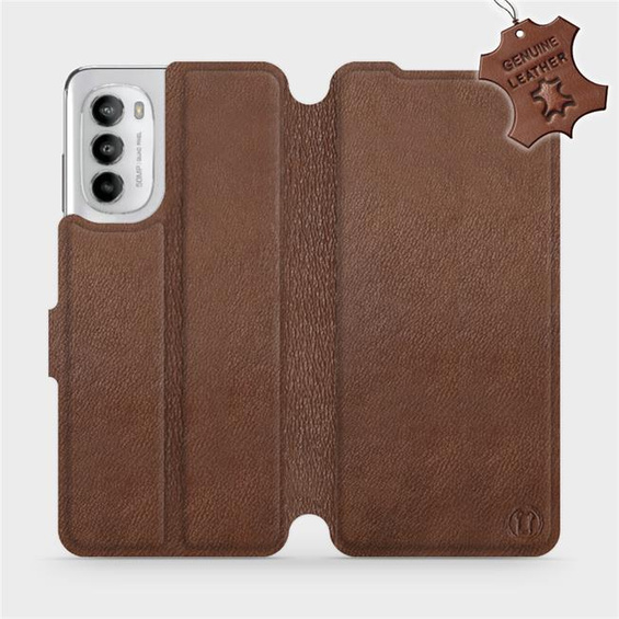 Etui ze skóry naturalnej do Motorola Moto G82 5G - wzór Brown Leather