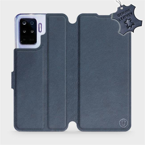 Etui ze skóry naturalnej do OPPO Reno 5 Lite - wzór Blue Leather