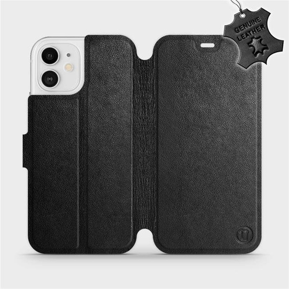 Etui ze skóry naturalnej do Apple iPhone 12 - wzór Black Leather