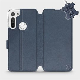 Etui ze skóry naturalnej do Motorola Moto G8 - wzór Blue Leather