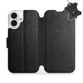 Etui ze skóry naturalnej do Apple iPhone 16 - wzór Black Leather