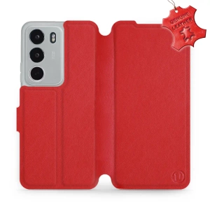 Etui ze skóry naturalnej do Realme C71 - wzór Red Leather