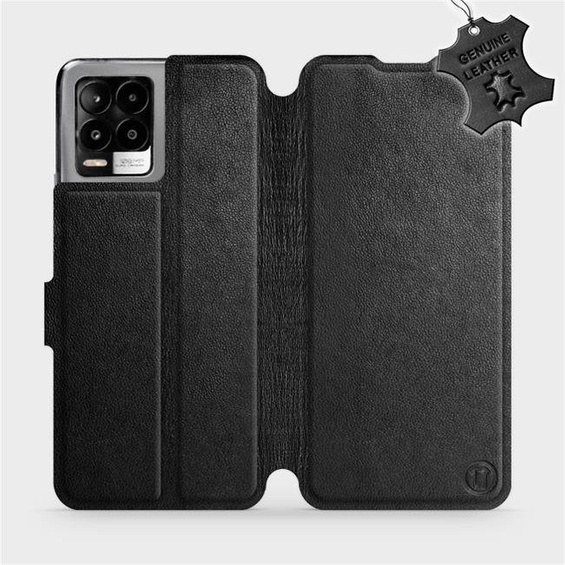 Etui ze skóry naturalnej do Realme 8 - wzór Black Leather