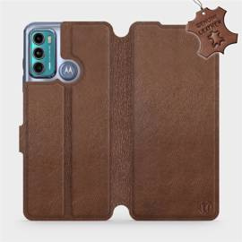 Etui ze skóry naturalnej do Motorola Moto G60 - wzór Brown Leather